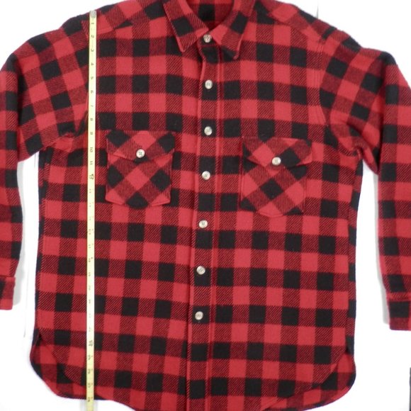 Lands End Mens L Wool Nylon Long Sleeve Red Black Buffalo Plaid Shirt Shacket - Picture 3 of 7